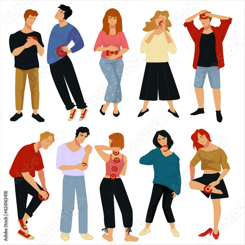 People with pain in body, ill males and females