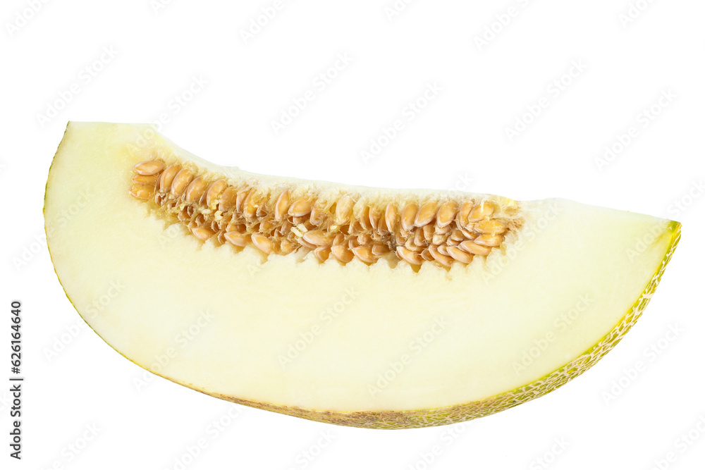 Slice melon isolated on white background. File contains clipping path. Full depth of field.