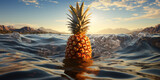 the pineapple is sitting on top of an ocean . AI Generated