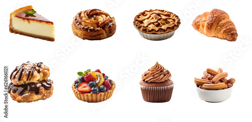 set of pastries on a transparent background 