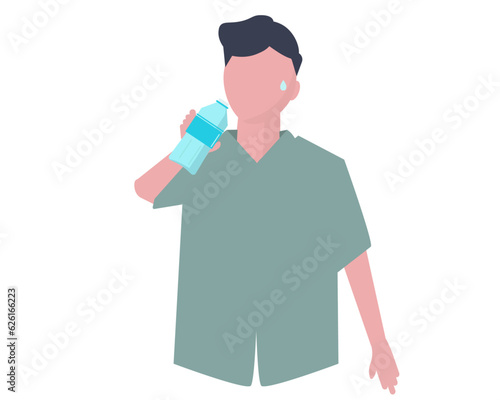 水を飲む男性。水分補給をする。ベクターイラスト