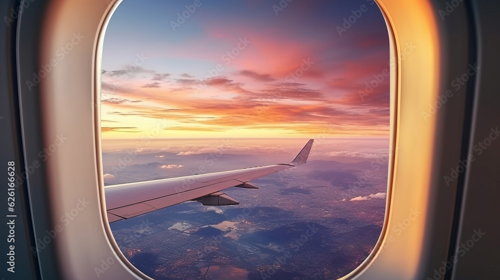 Beautiful landscape view trough window of airplane. AI Generated Beautiful landscape view trough window of airplane. AI Generated