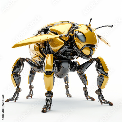 Bee or wasp robot, robotic insect isolated over white background. AI Generated © wolfhound911