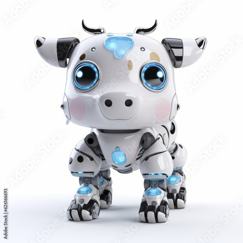 Cute cow robot  funny robotic animal isolated over white background. AI Generated