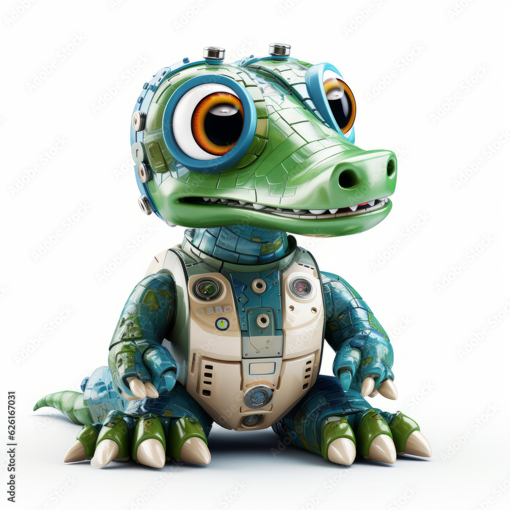 Cute crocodile robot, funny robotic animal isolated over white background. AI Generated Cute crocodile robot, funny robotic animal isolated over white background. AI Generated