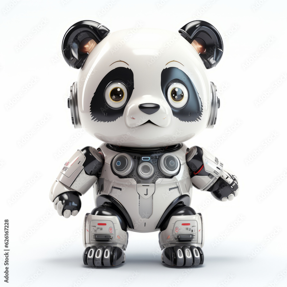 Cute panda bear robot, robotic animal isolated over white background. AI Generated Cute panda bear robot, robotic animal isolated over white background. AI Generated