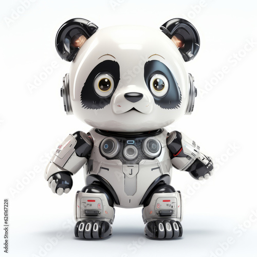 Cute panda bear robot  robotic animal isolated over white background. AI Generated