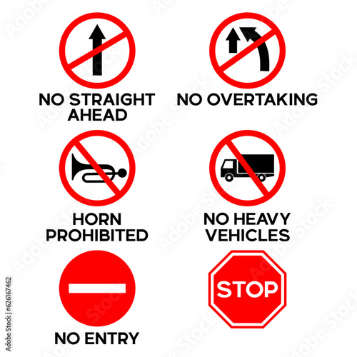 illustration sets of International traffic signs such as no straight ahead signs, no overtaking signs, horn prohibited signs, no heavy vehicles signs, no entry signs, and stop signs Free Download illustration sets of International traffic signs such as no straight ahead signs, no overtaking signs, horn prohibited signs, no heavy vehicles signs, no entry signs, and stop signs - GFXLoad