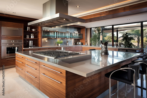 Luxury domestic kitchen with elegant wooden design. AI Generated