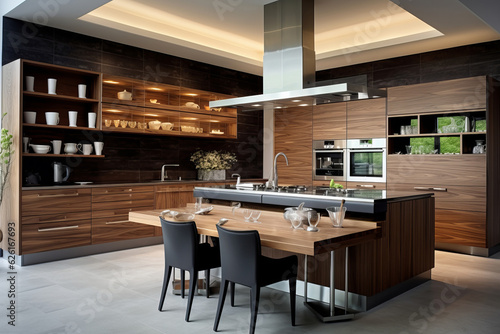 Luxury domestic kitchen with elegant wooden design. AI Generated