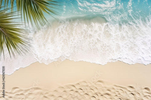 Tropical beach background with white sand, palm tree shadows,summer holiday background.AI Generated