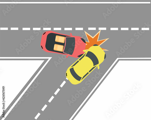 Cars Accident in turning junction car rear bumper broken Road, Street, Highway and Transportation.