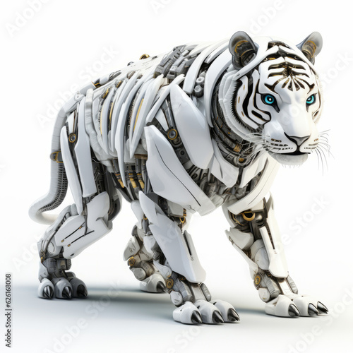White tiger robot, robotic animal isolated over white background. AI Generated © AI_images