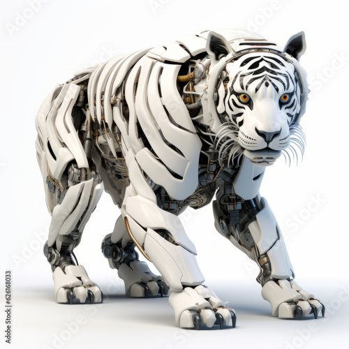 White tiger robot  robotic animal isolated over white background. AI Generated