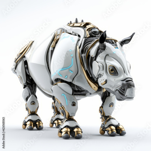 Strong rhinoceros robot, robotic animal isolated over white background. AI Generated © wolfhound911