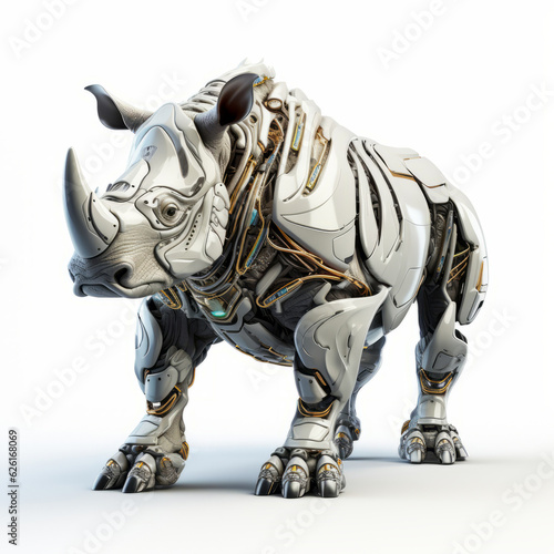 Strong rhinoceros robot, robotic animal isolated over white background. AI Generated © wolfhound911