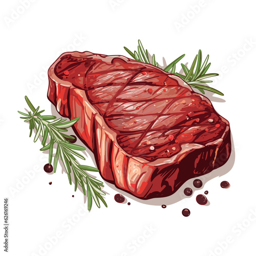 Raw marbled meat black angus steak ribeye. Meat product vector illustration