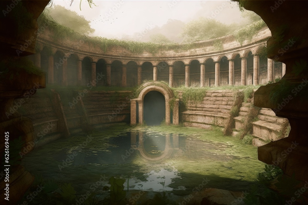 Generative AI illustration of ancient cistern ruins, Generative AI