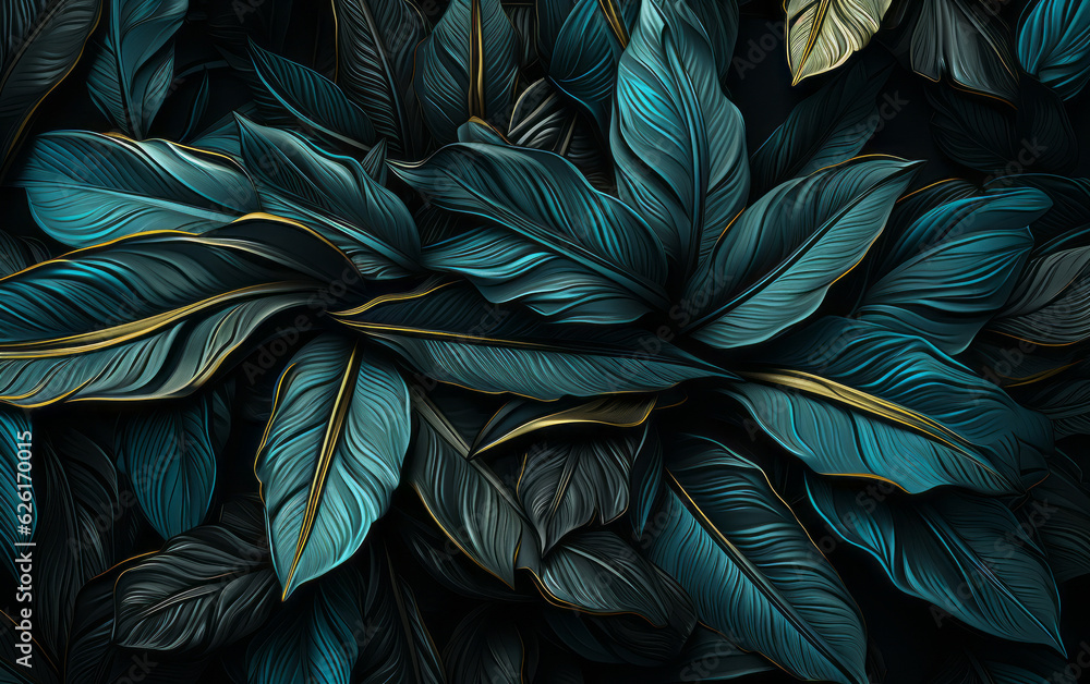 blue leaves on a black background. AI Generated blue leaves on a black background. AI Generated