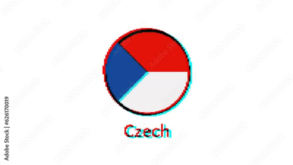 Czech flag Motion Graphics. Pixel Czech flag with glitch effect on white background Czech flag Motion Graphics. Pixel Czech flag with glitch effect on white background