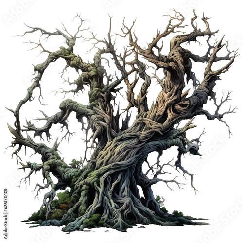 creepy gnarled trees isolated