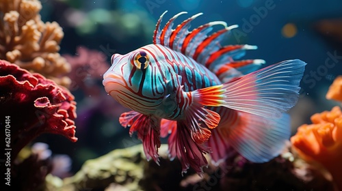 A mantis shrimp (Odontodactylus scyllarus) in the vibrant reefs of Indonesia, its rainbow-colored body and intricate patterns a hidden gem of the underwater world. © blueringmedia