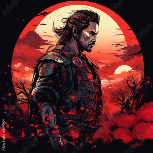 Japanese samurai warrior illustration. AI Generated