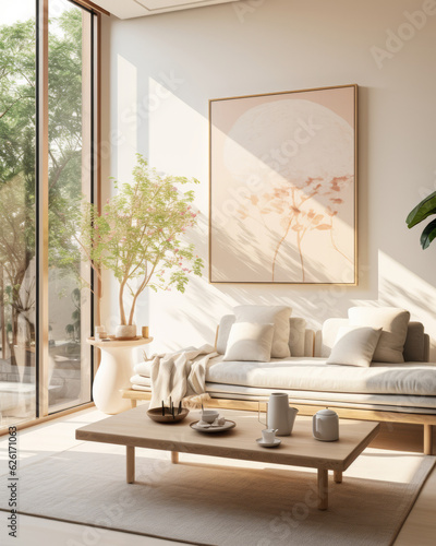 living room, in the style of y2k aesthetic, serene mood, natural light. AI Generated