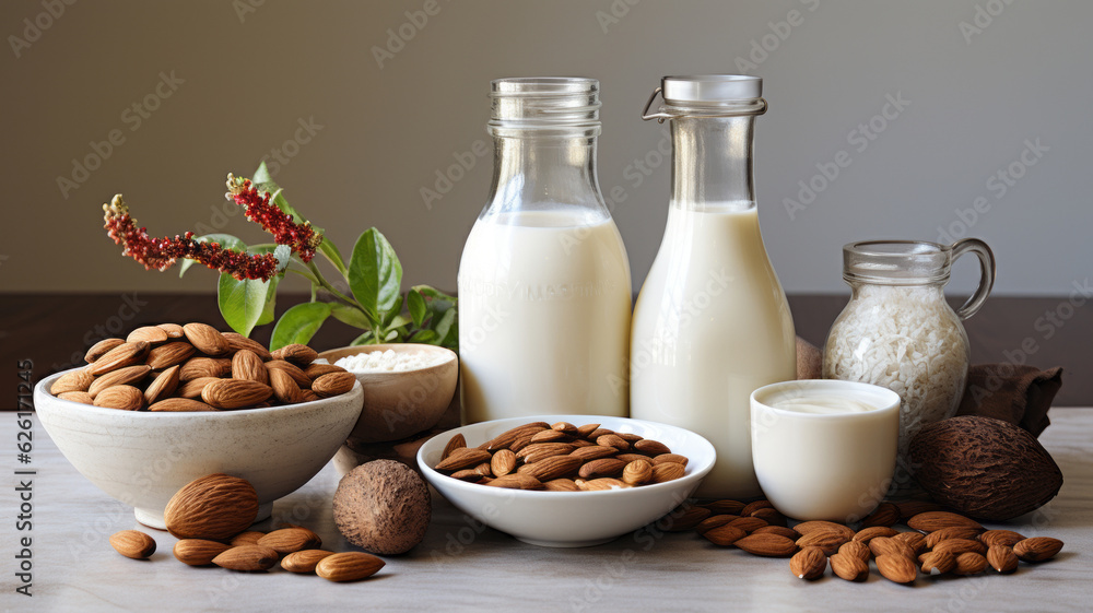 Present ingredient apart oat Chia seeds soya milk almond. AI Generated Present ingredient apart oat Chia seeds soya milk almond. AI Generated