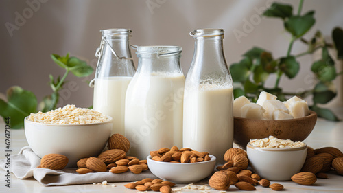 Present ingredient apart oat Chia seeds soya milk almond. AI Generated photo