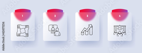 Mutual help line icon. Hands, connection, schedule, people, proper management, team spirit. Glassmorphism style. Vector line icon for Business