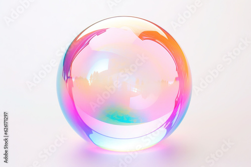 Iridescent soap bubble on multicolored background