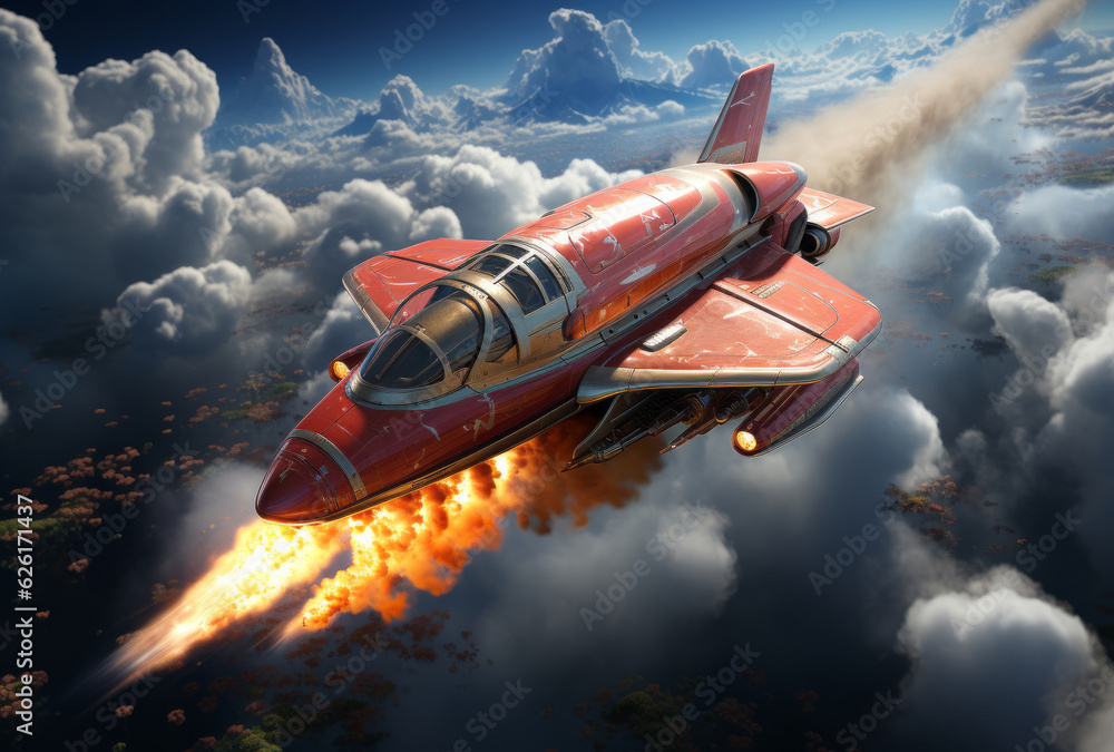 red rocket flying with smoke showing. AI Generated red rocket flying with smoke showing. AI Generated
