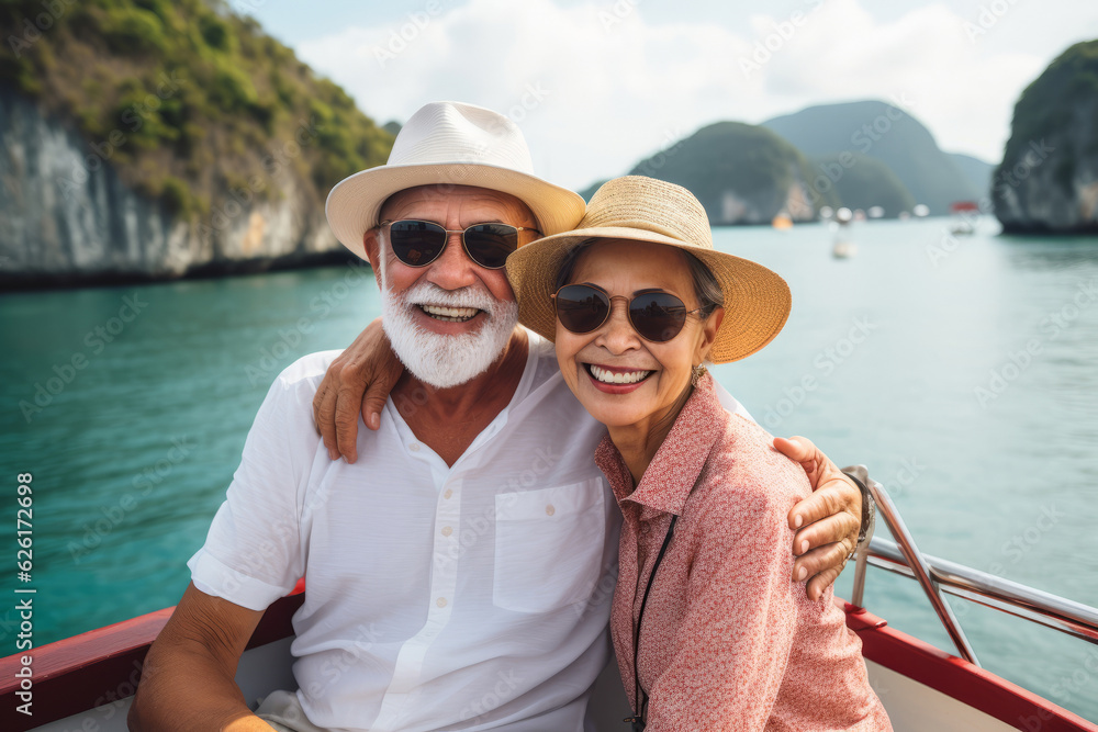 A happy seniors couple in traveling . AI Generated