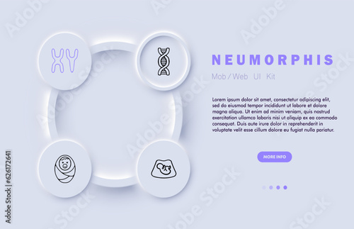 Motherhood line icon. Chromosomes x and y, dna, child, maternal womb, heredity. Neomorphism steyle. Vector line icon