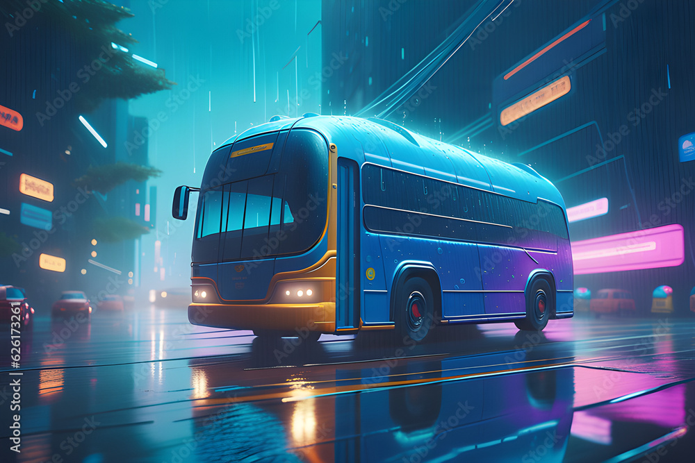 Paldalmun Gate Bus on a Rainy Day. Generative AI