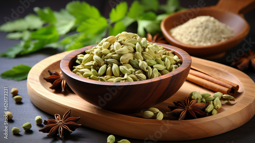 A realistic image of spice cardamom. AI Generated