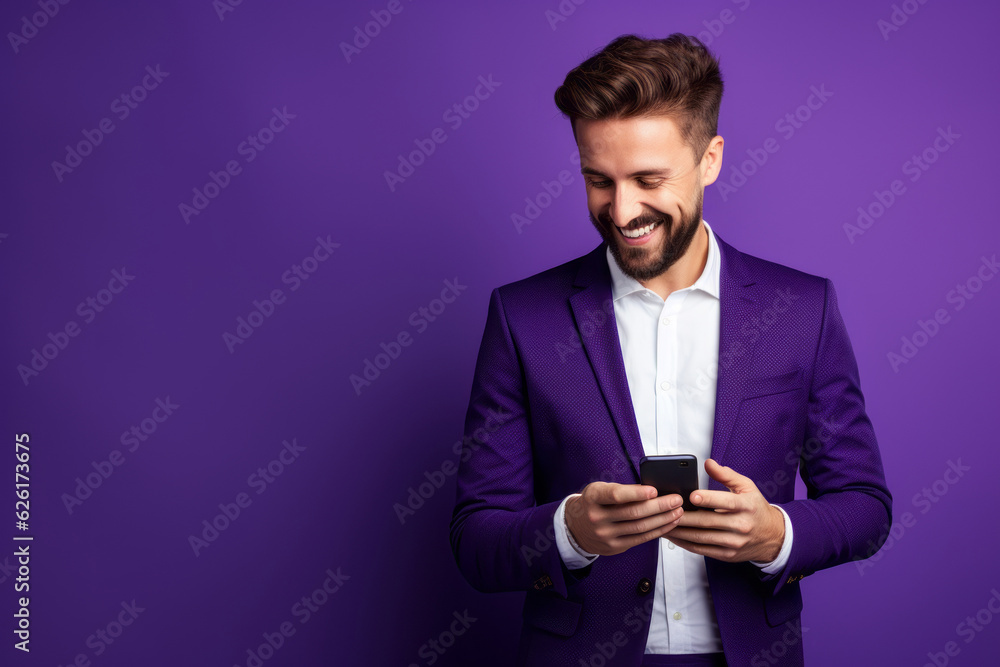 man with phone on purple background. AI Generated man with phone on purple background. AI Generated