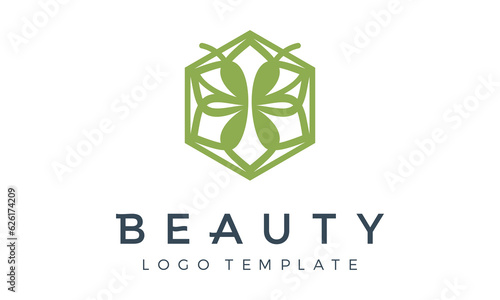 Simple beauty leaf flower cosmetic nutrition logo luxury natural floral pattern
