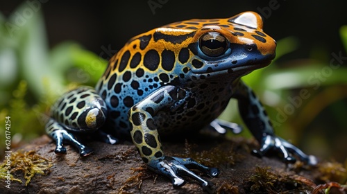 An Amazonian poison dart frog (Dendrobates tinctorius) on the forest floor of French Guiana, its vibrant blue and black skin a warning to predators and a delight to the eye.