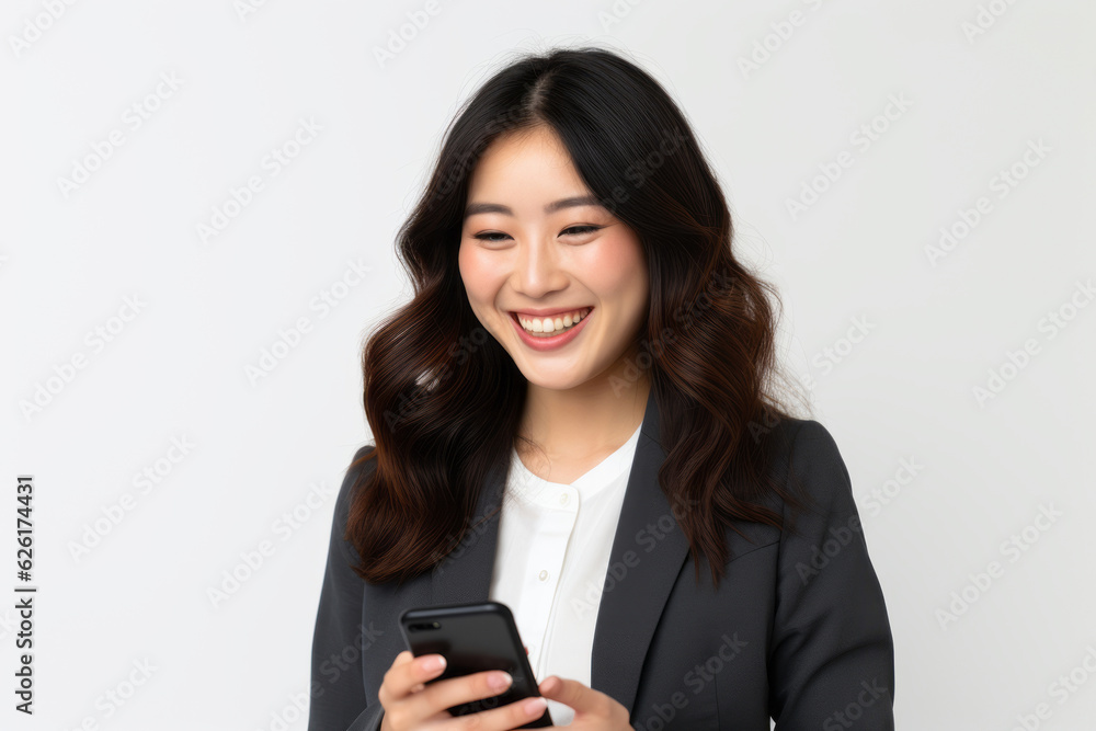 woman with phone on white background. AI Generated woman with phone on white background. AI Generated