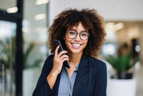 woman with phone on white background. AI Generated