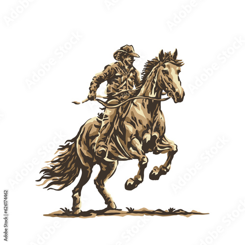 vintage retro style cowboy rides the jumping horse isolated