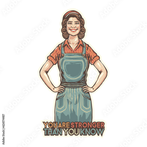 Smiling woman lady with a blue apron and scarf sticker illustration