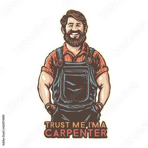 Smiling carpenter men mascot cartoon style sticker illustration