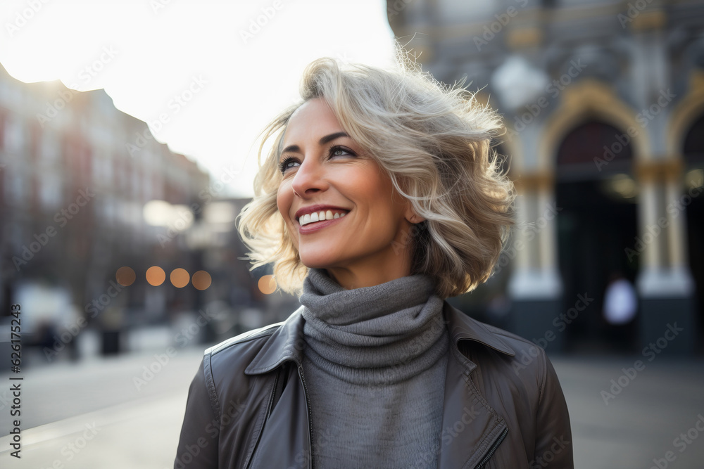 Happy attractive mature woman in the city . AI Generated Happy attractive mature woman in the city . AI Generated
