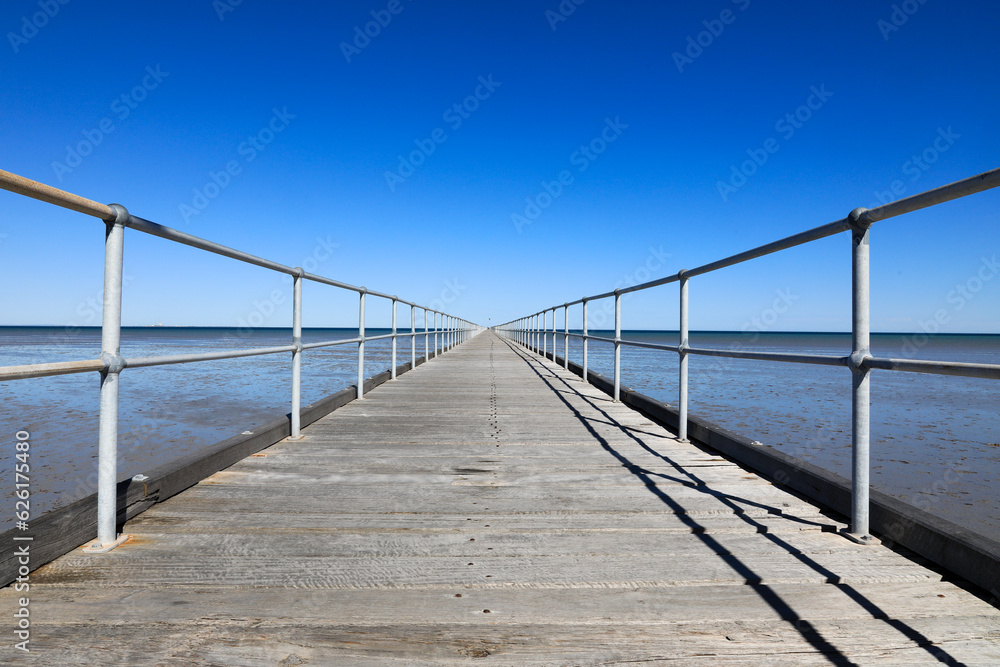 Scenic view of blue sky over Port Germein jetty and ocean