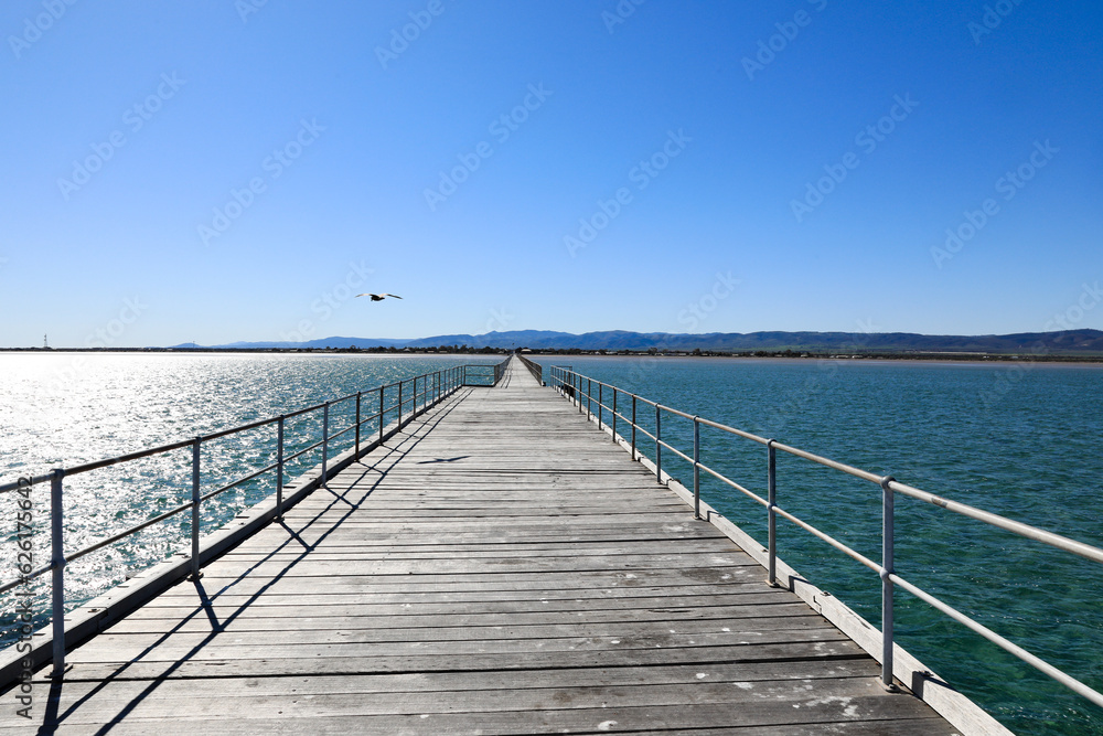 Scenic view of blue sky over Port Germein jetty and ocean