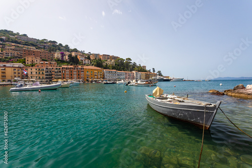 A boat in a small Italian bay.