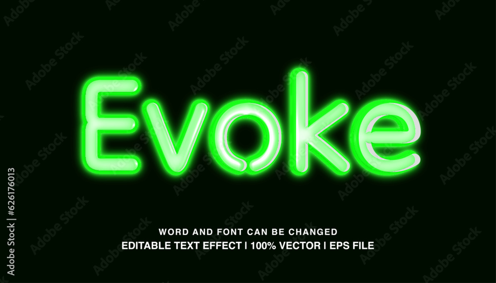 Evoke ​editable text effect template, green neon light effect futuristic style typeface, premium vector